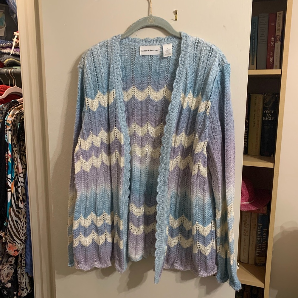 Alfred Dunner Blue and Purple Chevron Cardigan